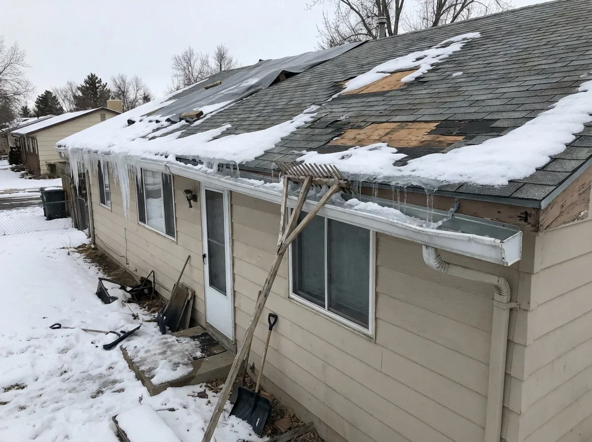 Snow load compounded existing roof damage; professional removal is crucial